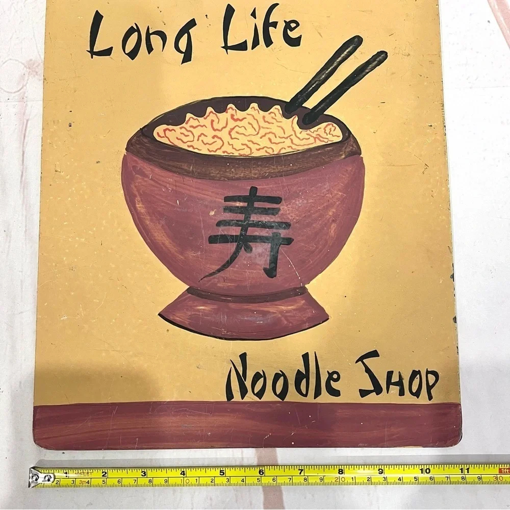 Long Life Noodle Shop Retro Asian Chinese Metal Hand Painted Wall Art Sign